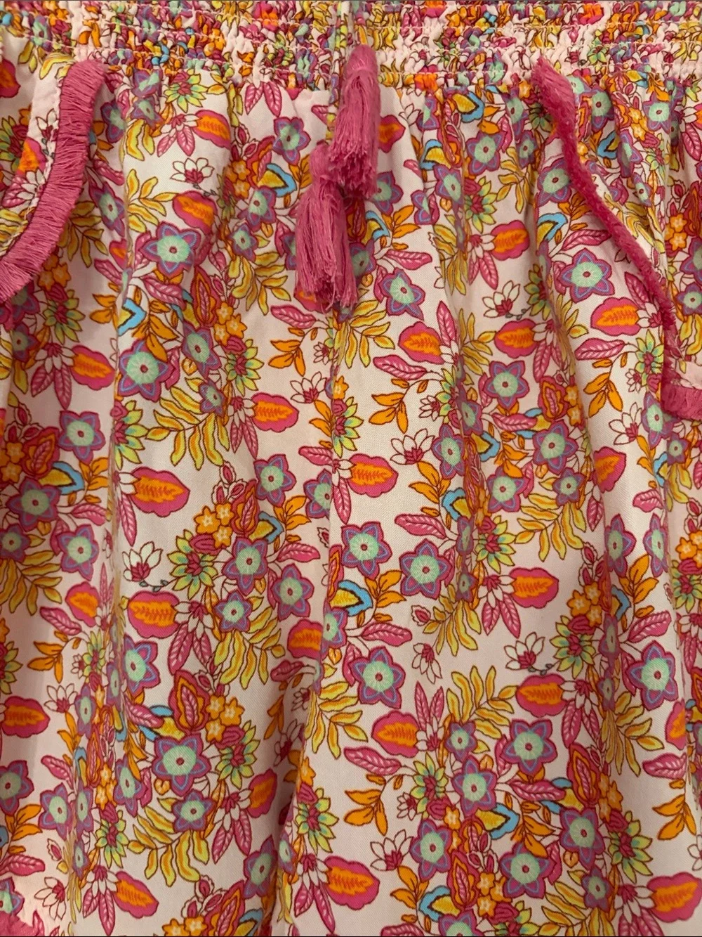 Lounge Shorts Pink Floral Fringe-Trim Lounge Shorts Boho Style Japna - Medium EU